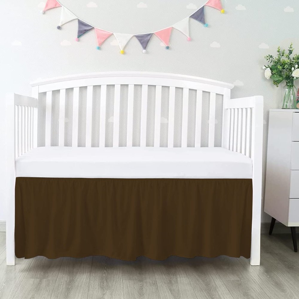 100% Egyptian Cotton, Nursery Crib Toddler (28" x 52" + 14") 800 Thread Count Crib Skirt Dust Ruffle, Bedding Skirts for Baby Boys or Girls, 14" Drop, Chocolate Solid