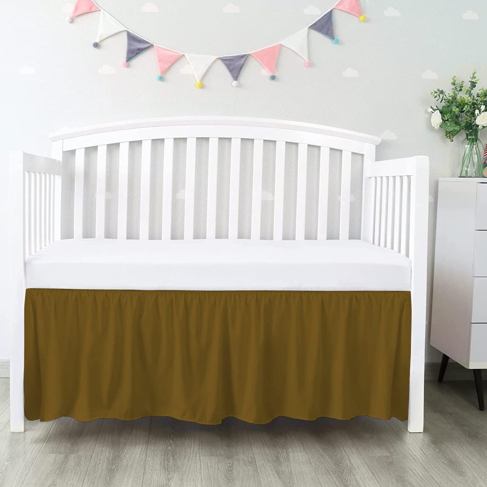 100% Egyptian Cotton, Nursery Crib Toddler (28" x 52" + 14") 800 Thread Count Crib Skirt Dust Ruffle, Bedding Skirts for Baby Boys or Girls, 14" Drop, Taupe Solid