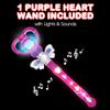 ArtCreativity Light Up Heart Wand for Kids  13.5-Inch Magical Princess Wand with Spinning LEDs & Sound, Perfect Valentines Day Gift for Girls, Toy Wands for Kids, Purple Light Up Princess view 2