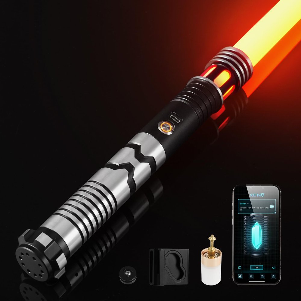 Upgrade Smooth Swing XRGB 3.0 Light Saber, Motion Control Light Saber, 16 Set Sound Fonts, Infinite Color Changing, Rechargeable Meatl Hilt Light Sabers, Belt Clip and Blade Plug Toy Tools-Black