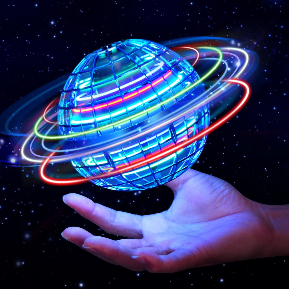 GQIXKI Flying Ball Toys, Flying Orb Hover Ball, 360 Rotating Soaring Orb Toy,Nebula Soaring Orb Toy, Magic Led Lights Floating Fly Space Ball (Blue)