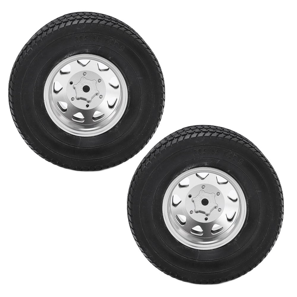 2Pcs RC Rear Wheel Set Aluminum Alloy Wheel Hub Rims and Rubber Tires Set for 1/14 Tractor Dump Truck Trailer(Silver) Model Car Accessories