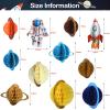 11 Pieces Outer Space Party Decorations Solar System Hanging Decorations Galaxy Planet Honeycomb Hanging Supplies 3D Rocket Astronaut for Kids Solar System Space Birthday Party Ceiling Ornaments Decor view 2