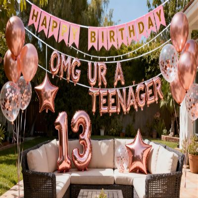13th Birthday Decorations for Girls, Rose Gold OMG UR A Teenager Balloons, Happy 13th Birthday Banner Number 13 Foil Balloons Official Teenager 13 Years Old Birthday Girls(13th)