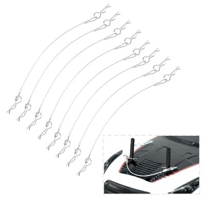 8Pack ShareGoo Metal Clip R Pin Rod with Steel Anti-Lost Rope RC Body Shell Clip Wire Compatible with 1/8 1/10 Traxxas HSP Arrma Axial Redcat Tamiya HPI RC Car Truck Crawler (Silver)