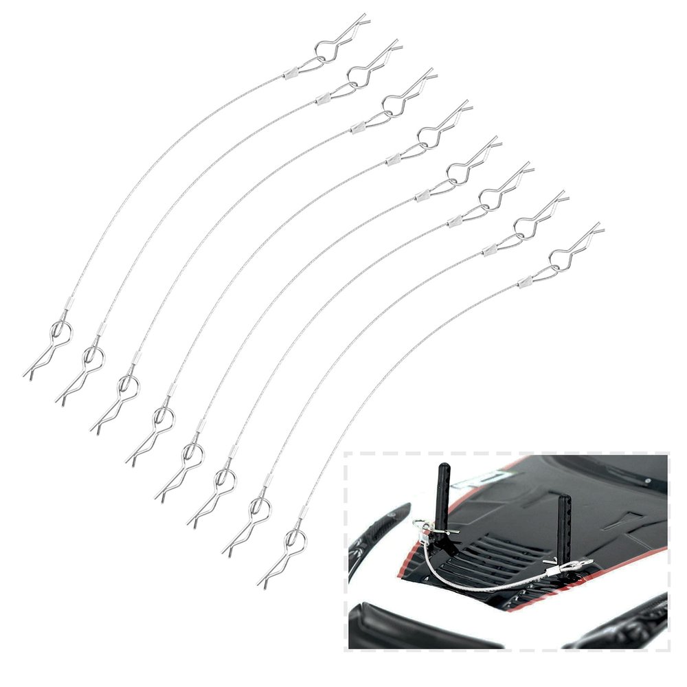 8Pack ShareGoo Metal Clip R Pin Rod with Steel Anti-Lost Rope RC Body Shell Clip Wire Compatible with 1/8 1/10 Traxxas HSP Arrma Axial Redcat Tamiya HPI RC Car Truck Crawler (Silver)