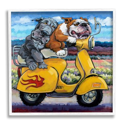 Stupell Industries Scooter Dogs Yellow Moped Southwestern Landscape Mountain Bulldogs, Design by CR Townsend White Framed Wall Art, 17 x 17