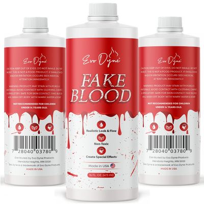 3-Pack Evo Dyne Fake Blood (16 FL OZ), Made in USA | Halloween Vampire Blood Bottle for Costumes Including Zombie, Vampire and Other Dress Up Needing a Gory Scene - Looks & Feels Like Real Blood
