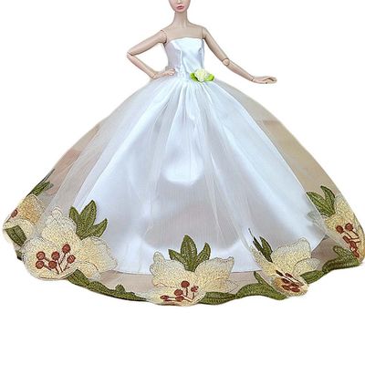Gentle Meow Flora Embroidery Doll Dress Doll Accessory White Wedding Dress for 11.8 inch Doll