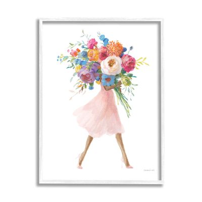 Stupell Industries Bursting Spring Flower Bouquet Pink Dress Woman Walking