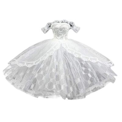 Gentle Meow Handmade White Lace Off Shoulder Bubble Wedding Dress for 11.5 inch Doll