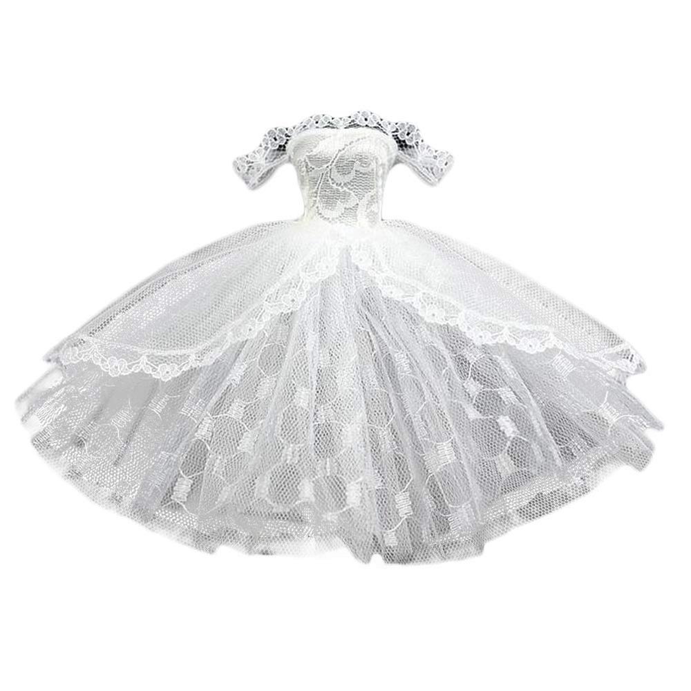 Gentle Meow Handmade White Lace Off Shoulder Bubble Wedding Dress for 11.5 inch Doll