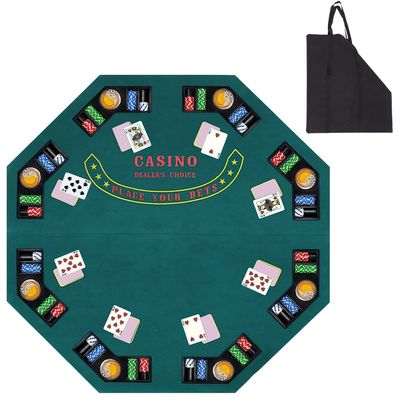 48 Inch Foldable Poker Table Card Topper, Portable 8-Player Poker Tabletop Mat w/Cup Holder and Carrying Bag,Texas Hold 'Em Foam Poker Table Top Layout for Blackjack Board Game,Green Speed Felt