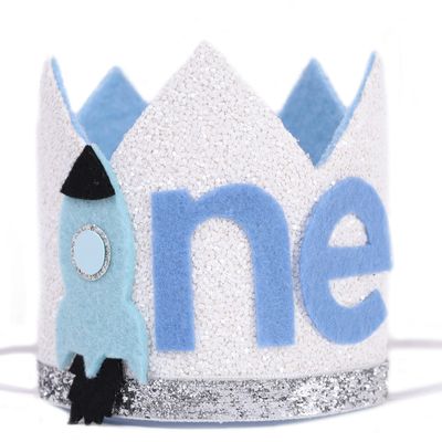 WAOUH Birthday Hat, Space Themed Accessory for First-time Celebrants, Ready to Ship Rocket Circlet for Boys, 3.5*3.1IN, Navy Blue, Hand Wash Only