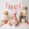 Pumpkin Highchair Banner for 1st Birthday - Our Little Pumpkin is One Party decor, Autumn Birthday Party Decorations, Pink Gold First Bday Banner for girls view 3