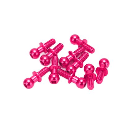 Dilwe 10pcs RC Aluminum Alloy Ball Link Track Rod Ball Screw Link Rod Shock Absorber End Compatible with TT01 TT02 RC Car(Pink)
