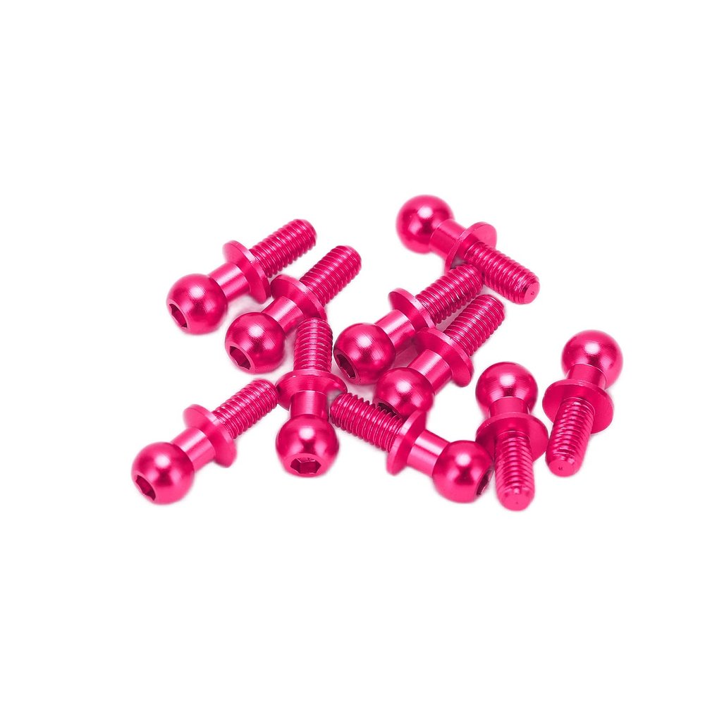 Dilwe 10pcs RC Aluminum Alloy Ball Link Track Rod Ball Screw Link Rod Shock Absorber End Compatible with TT01 TT02 RC Car(Pink)