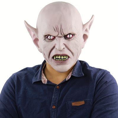 XYHJK Halloween Alien Devil Latex Mask-Big Ears Demon Headgear-Scary Old Zombie Mask Haunted House Dress up Props (Color : White)