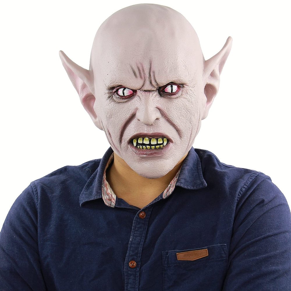 XYHJK Halloween Alien Devil Latex Mask-Big Ears Demon Headgear-Scary Old Zombie Mask Haunted House Dress up Props (Color : White)