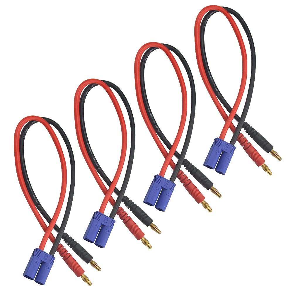 WMYCONGCONG 4 PCS 12AWG EC5 Male Connector to 4.0mm Banana Male Plug Battery Charge Lead Adapter Silicone Wire Cable for RC Helicopter Quadcopter Lipo Battery