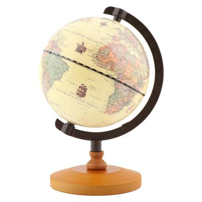 CALIDAKA Antique Globe 5.5 inch / 14 cm Dia, Geographic Globes with A Wood Base, Rotating Full Earth Geography Educational, Vintage Desktop Decoration for School, Home, and Office, 8.7" x 5.5"