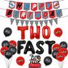 Sursurprise Race Car 2nd Birthday Party Supplies - Two Fast Balloons, Cake Topper, Happy Birthday Banner for 2 Year Old Boys Racing Theme Decorations view 1