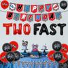 Sursurprise Race Car 2nd Birthday Party Supplies - Two Fast Balloons, Cake Topper, Happy Birthday Banner for 2 Year Old Boys Racing Theme Decorations view 2