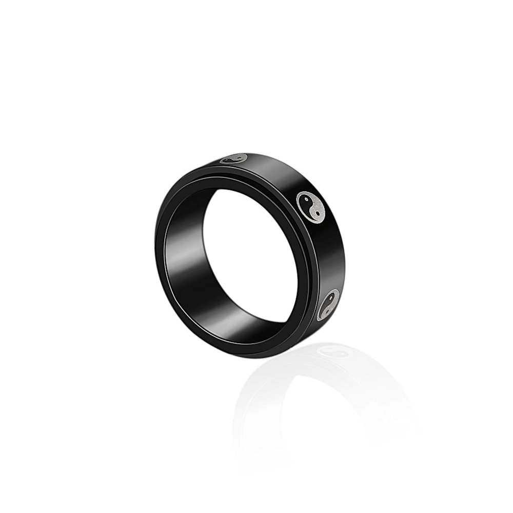 COLORFUL BLING Stainless Steel Tai Chi Yin Yang Bagua Balance Ring Rotating Spinner Band Ring Anti Anxiety Cool Stress Relieveing Fidget Rings for Men Women-8