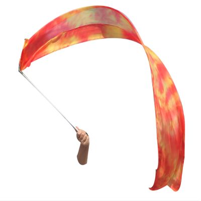Winged Sirenny Youth Silk Ribbon Dancer Wand, Church Worship & Praise Adoration Dance Flag Banner, Juggling Play Silk Streamer with Rods (71" Flame)