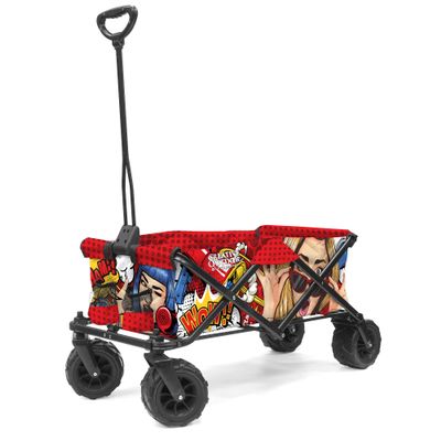 Creative Outdoor Push Pull Collapsible Stroller Folding Cart for Kids and Pets, Supports Upto 150lbs Weight Capacity | Durable Rubber Wheels | All Terrain | Beach Garden Sports & Camping (Pop Art)
