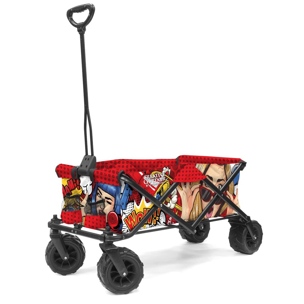 Creative Outdoor Push Pull Collapsible Stroller Folding Cart for Kids and Pets, Supports Upto 150lbs Weight Capacity | Durable Rubber Wheels | All Terrain | Beach Garden Sports & Camping (Pop Art)