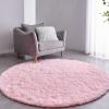 FJZFING Pink Round Rug Ultra-Soft Plush Modern 5x5 Circle Area Rug for Kid's Bedroom, Fluffy Shag Circular Rug for Nursery Room, Non-Slip Home Decor Cute Pink Carpet for Teen's Room view 1