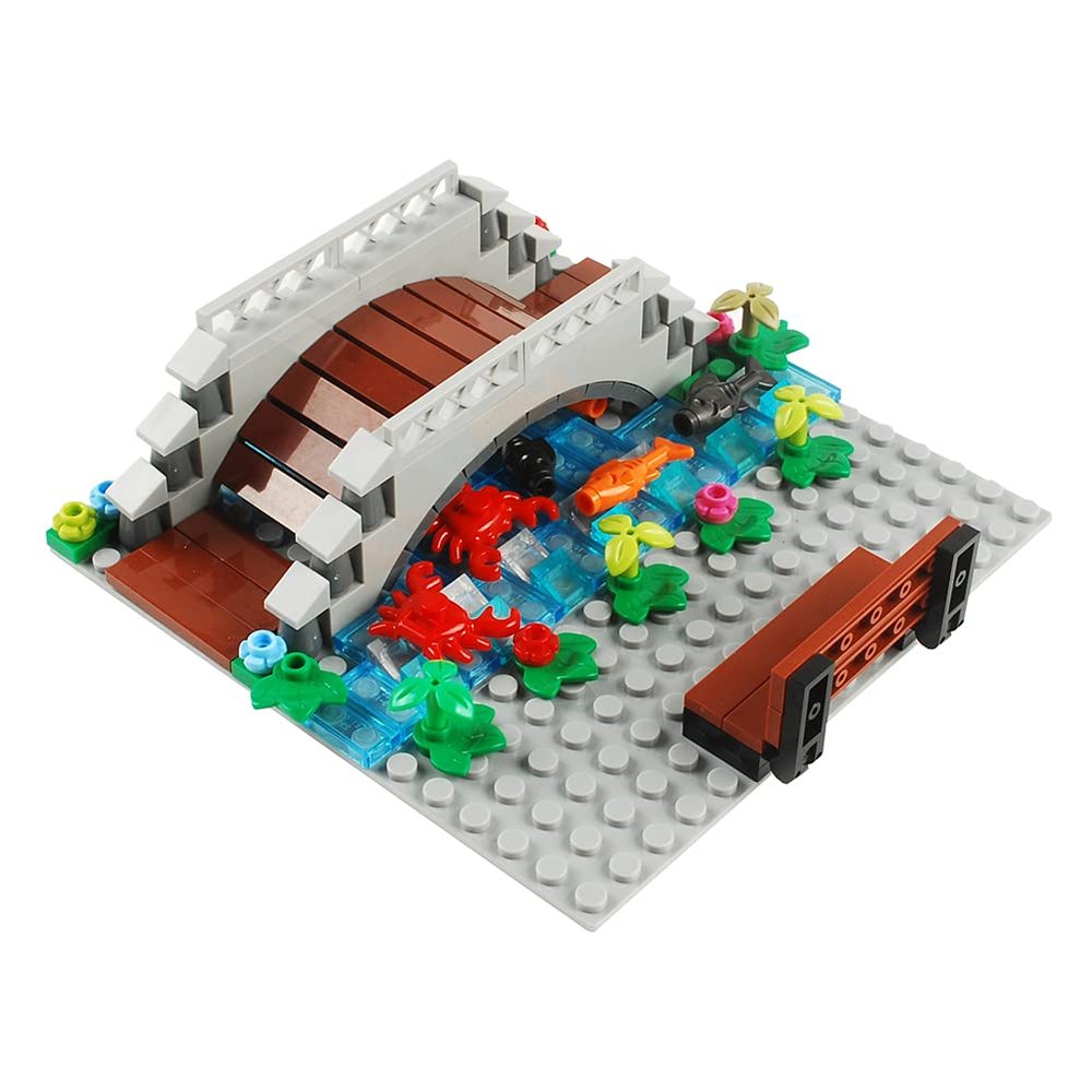 BAENRCY Arch Bridge Pond Building Blocks Fountain Sencery Accessories Street Set Building Bricks Kit DIY Building Set Compatible All Major Brands (Big)