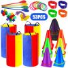 53 Pieces Outdoor Lawn Game Carnival Toss Set Potato Sack Race Bags Egg and Spoon Race Party Ring Bean Bag Tossing Cones Prizes for Adult Family Birthday Party Outdoor Game Supplies view 2