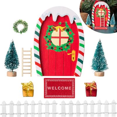 Haooryx 10Pcs Christmas Magic Miniature Tiny Fairy Wooden Doors Decorative Accessories, Welcome to Dollhouse Mini Entry for Fairies Magical Door Christmas Decorations Xmas Decor