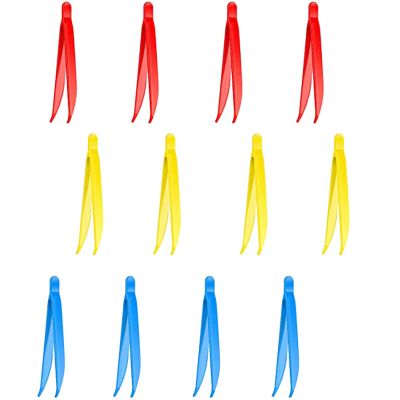 12 Count Plastic Tweezers for Kids,Science Nature Observation Tools for Students Spring Outing (Yellow Blue and Red)
