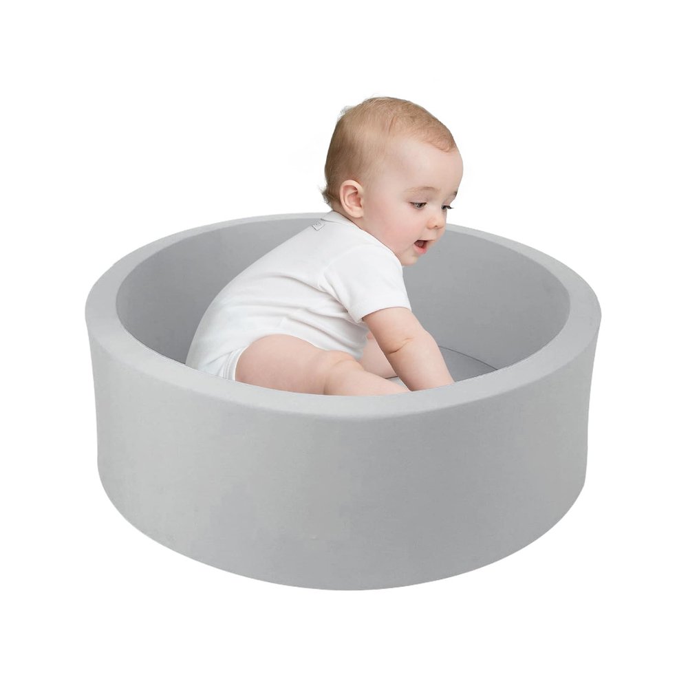 TRENDBOX Small Memory Foam Ball Pit, 27 inches Indoor Round Ball Pit (NO Balls) for Toddler Kids Children - 27 inches (Light Gray)