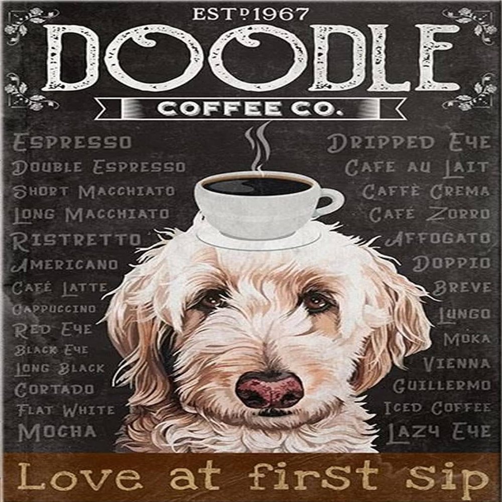 1000 Pieces Wooden Puzzles Goldendoodle Dog Coffee Jigsaw Puzzles for Adults and Kids Development Toys Games Toys Gift