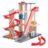 Hape Gearhead Stunt Garage Kids Wooden Toy Car Parking Garage Playset w/Elevator and 2 Exit Tracks, Detachable Loop, Includes 2 Wooden Toy Racecars view 1