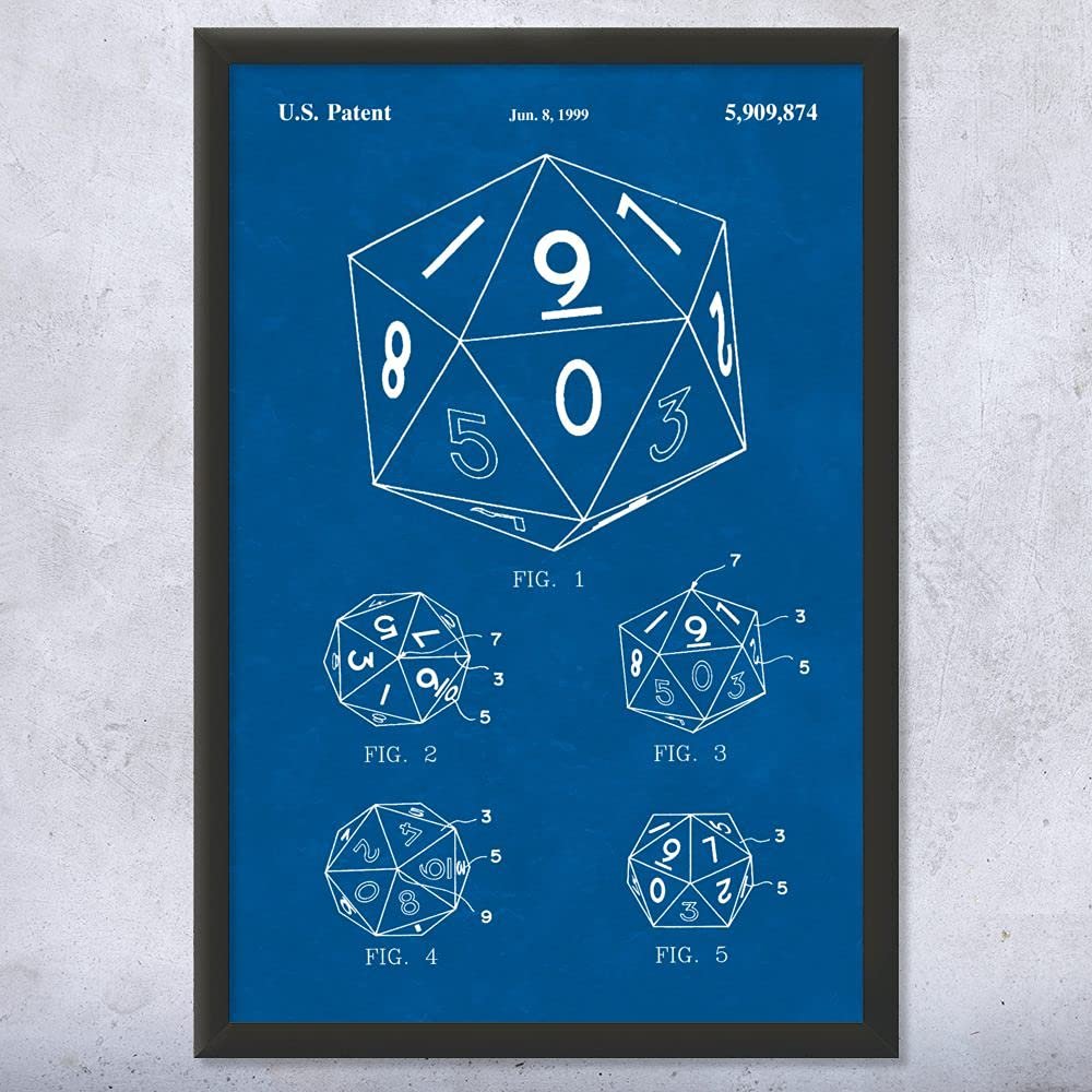 Framed 20 Sided Dice Print, Game Room Art, Gamer Gift, Dice Blueprint, Board Game Art, Toy Store Decor, Play Room Decor Blueprint (8x10)