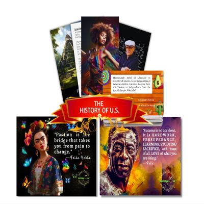 Hispanic Heritage Month Decor & Educational Trivia & Flashcard Card Deck Bundle on Hispanic & Afro-Latin Icons in Arts, Culture, Sports, STEM, Activism & More