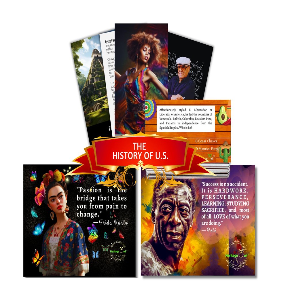 Hispanic Heritage Month Decor & Educational Trivia & Flashcard Card Deck Bundle on Hispanic & Afro-Latin Icons in Arts, Culture, Sports, STEM, Activism & More