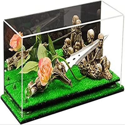 Better Display Cases Versatile Clear Acrylic Trucks, Trains and Rockets Display Case - Large Rectangle Box with Mirror Case, Green Risers and Turf Base 19.25" x 8.25" x 8" (V47/A103)