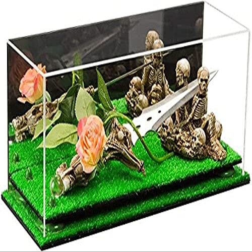 Better Display Cases Versatile Clear Acrylic Trucks, Trains and Rockets Display Case - Large Rectangle Box with Mirror Case, Green Risers and Turf Base 19.25" x 8.25" x 8" (V47/A103)