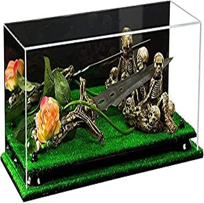 Better Display Cases Versatile Clear Acrylic Trucks, Trains and Rockets Display Case - Large Rectangle Box with Mirror Case, Black Risers and Turf Base 19.25" x 8.25" x 8" (V47/A103)