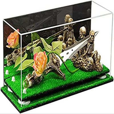 Better Display Cases Versatile Clear Acrylic Trucks, Trains and Rockets Display Case - Large Rectangle Box with Mirror Case, White Risers and Turf Base 19.25" x 8.25" x 8" (V47/A103)