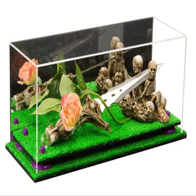 Better Display Cases Versatile Clear Acrylic Trucks, Trains and Rockets Display Case - Large Rectangle Box with Mirror Case, Purple Risers and Turf Base 19.25" x 8.25" x 8" (V47/A103)