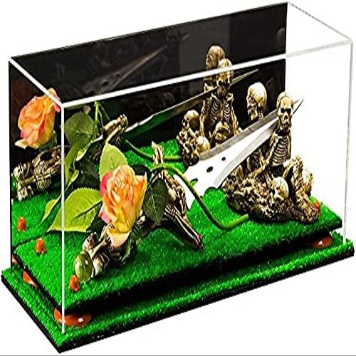 Better Display Cases Versatile Clear Acrylic Trucks, Trains and Rockets Display Case - Large Rectangle Box with Mirror Case, Orange Risers and Turf Base 19.25" x 8.25" x 8" (V47/A103)