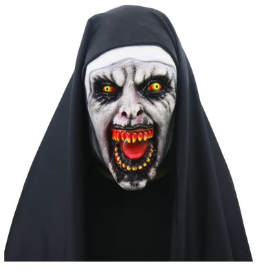 Yawolfe Nun Scary Halloween Mask Latex Horror Scary Full Head Mask Cosplay Halloween Costume Props Devil Masks Witch Zombie Evil Dress up Light Up Nun Masks