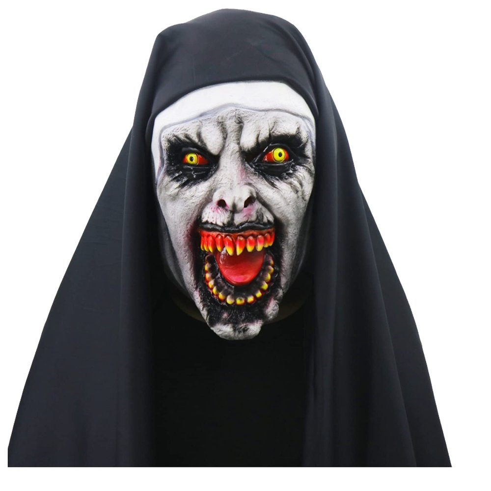 Yawolfe Nun Scary Halloween Mask Latex Horror Scary Full Head Mask Cosplay Halloween Costume Props Devil Masks Witch Zombie Evil Dress up Light Up Nun Masks